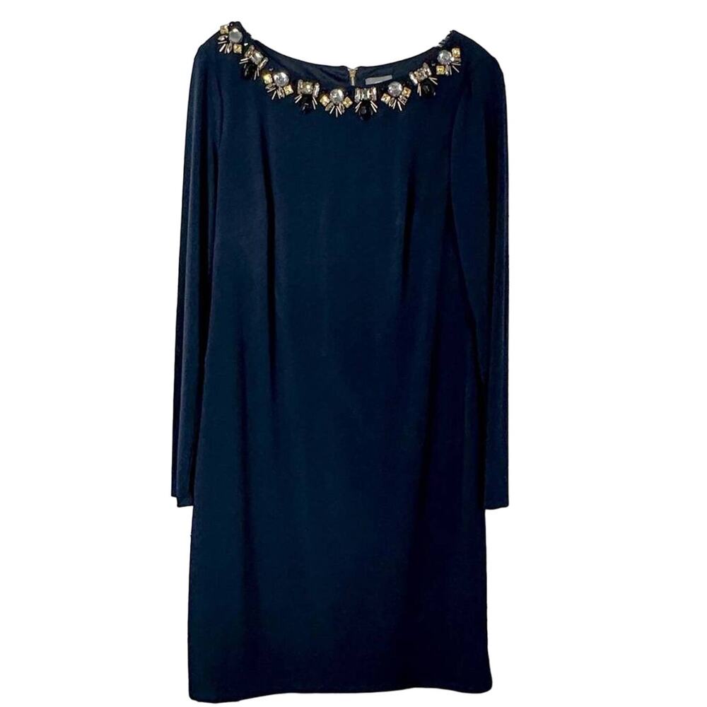 Vince Camuto Navy Long Sleeve Rhinestone Collared Sheath Dress Navy Size 10